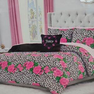 Juicy Couture Leopard and Pink Rose Comforter Set